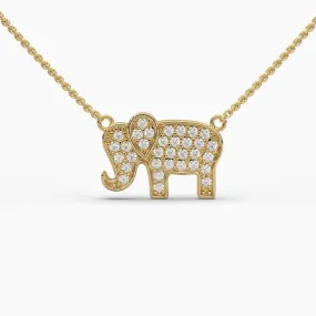 0.25ctw Round Lab Grown Diamond Elephant Pendant Necklace | 14k Gold