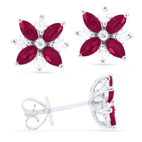 0.84Ct Ruby Stud Earrings In 14K White Gold