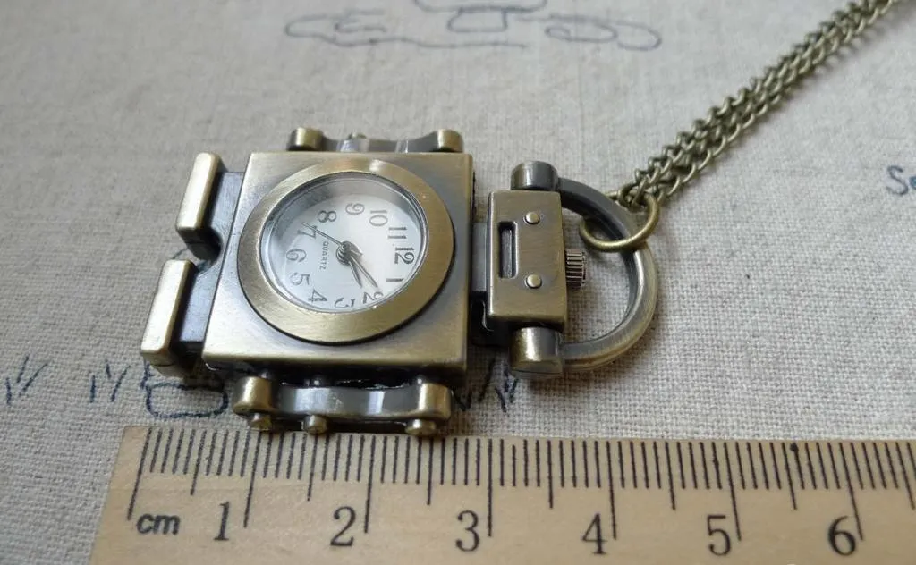 1 PC Antique Bronze Robot Pocket Watch A6194