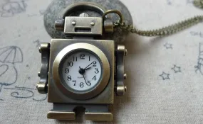 1 PC Antique Bronze Robot Pocket Watch A6194