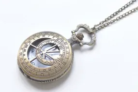 1 PC Antique Bronze Round Pocket Watch Necklace A978