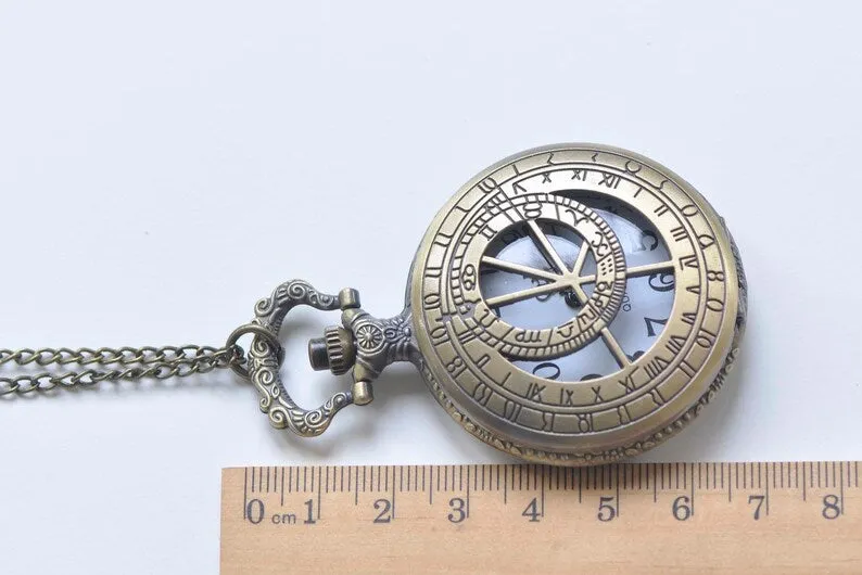 1 PC Antique Bronze Round Pocket Watch Necklace A978