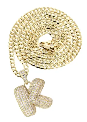 10K Yellow Gold Bubble Letter "K" CZ Necklace | Appx. 14.7 Grams