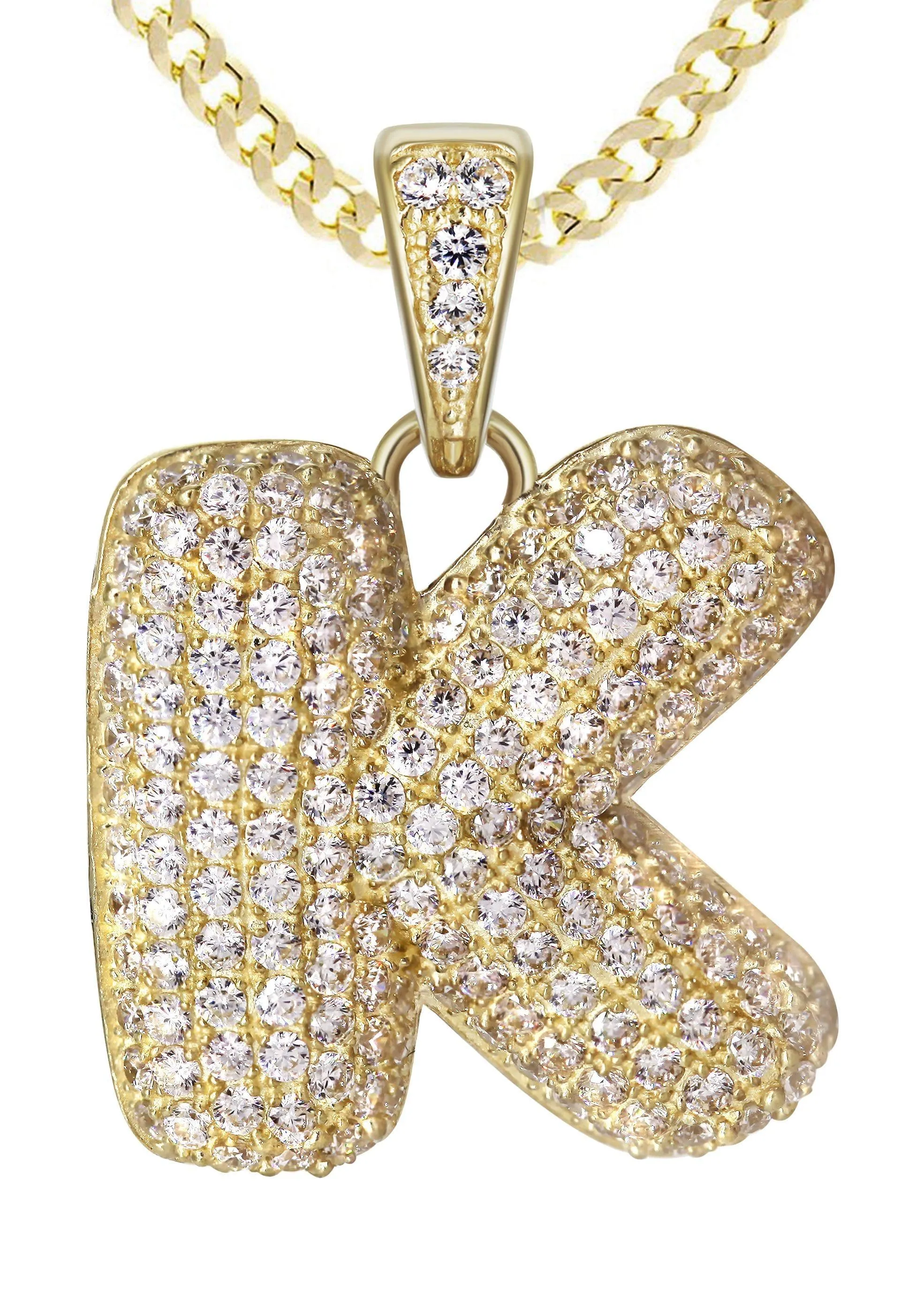 10K Yellow Gold Bubble Letter "K" CZ Necklace | Appx. 14.7 Grams
