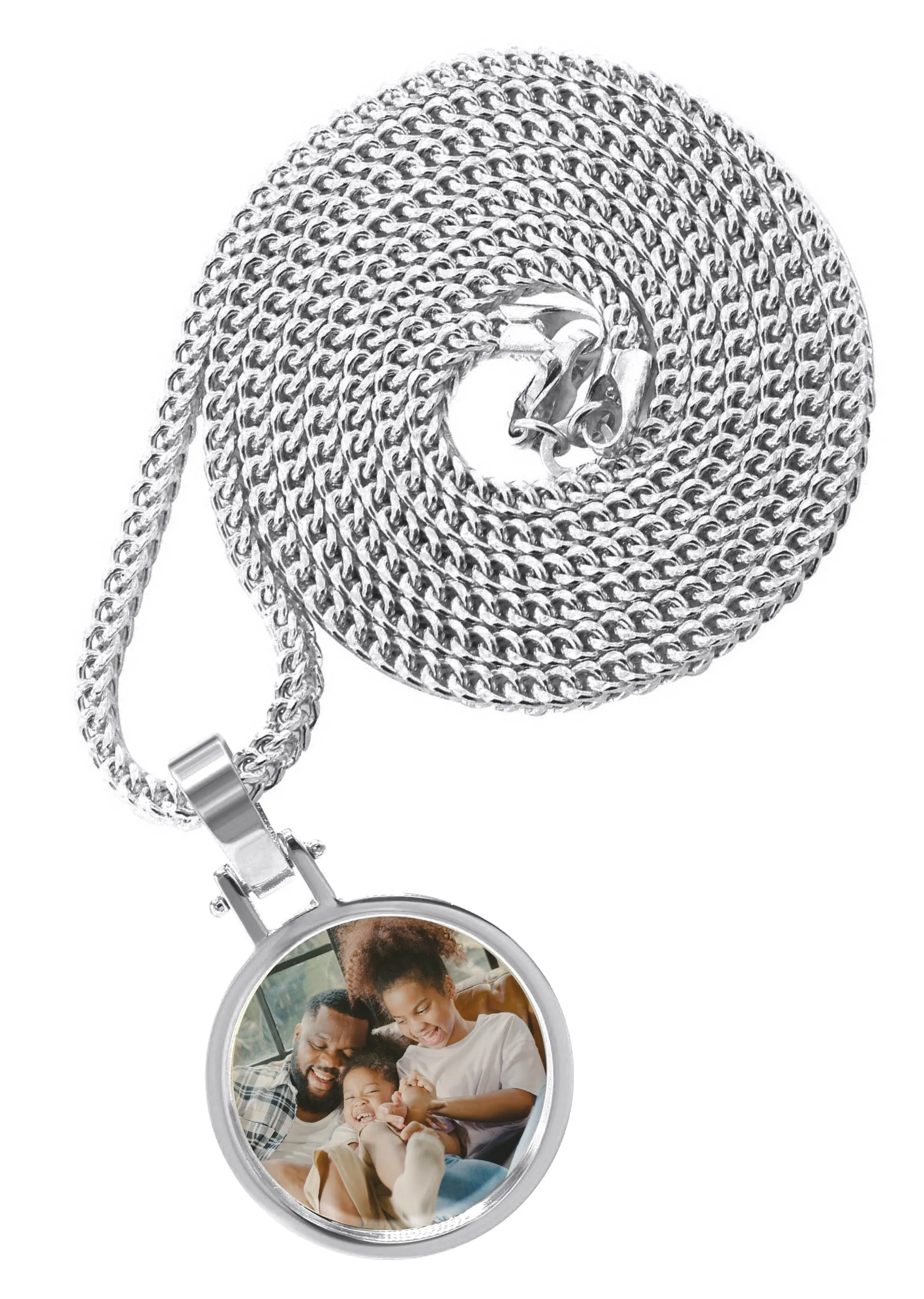 10K/14K White Gold Small Round Picture Pendant Necklace