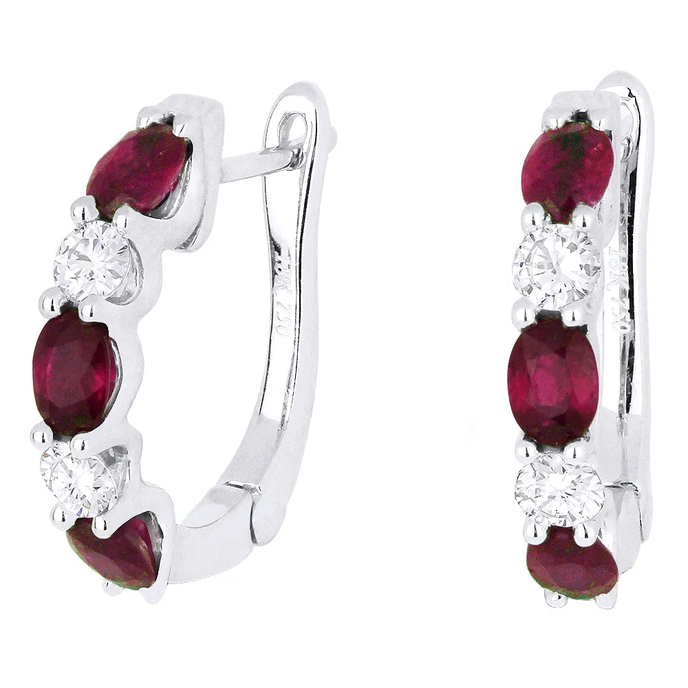 1.30Ct Ruby Hoops Earrings In 14K White Gold