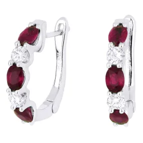 1.30Ct Ruby Hoops Earrings In 14K White Gold