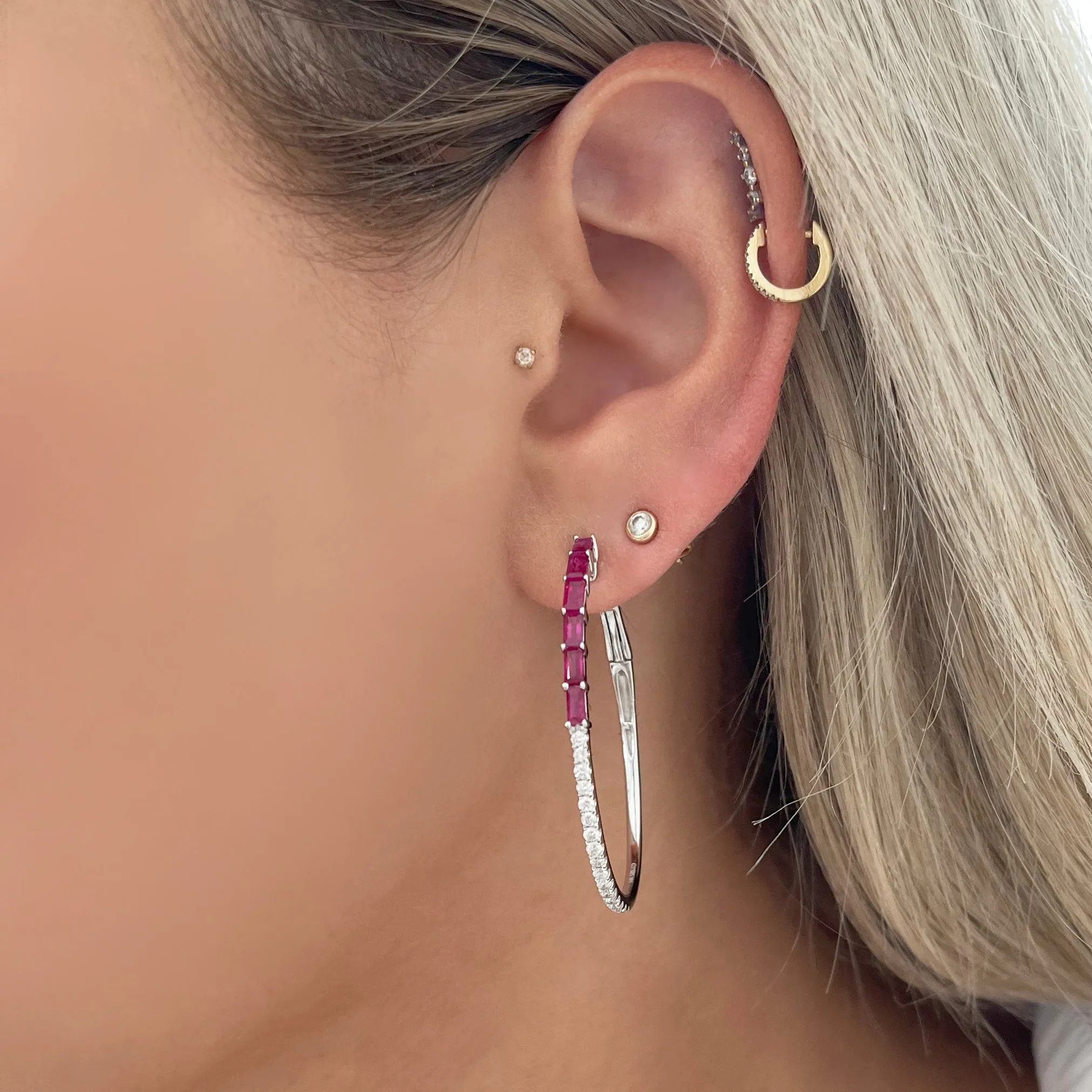 14K GOLD DIAMOND RUBY STELLA OVAL HOOPS