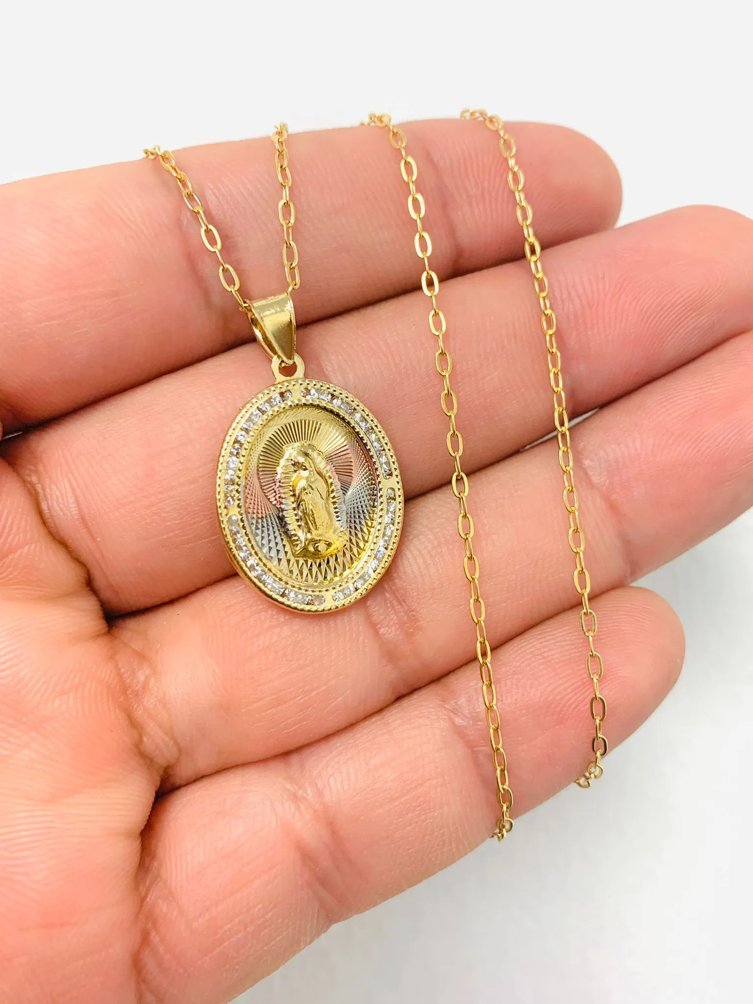 14K Gold Filled CZ Virgen de Guadalupe Necklace/ Tri Color Guadalupe Pendant/ Everyday Necklace/ Women's Jewelry/ Cadena y Dije de Guadalupe Para Hombre y Mujer