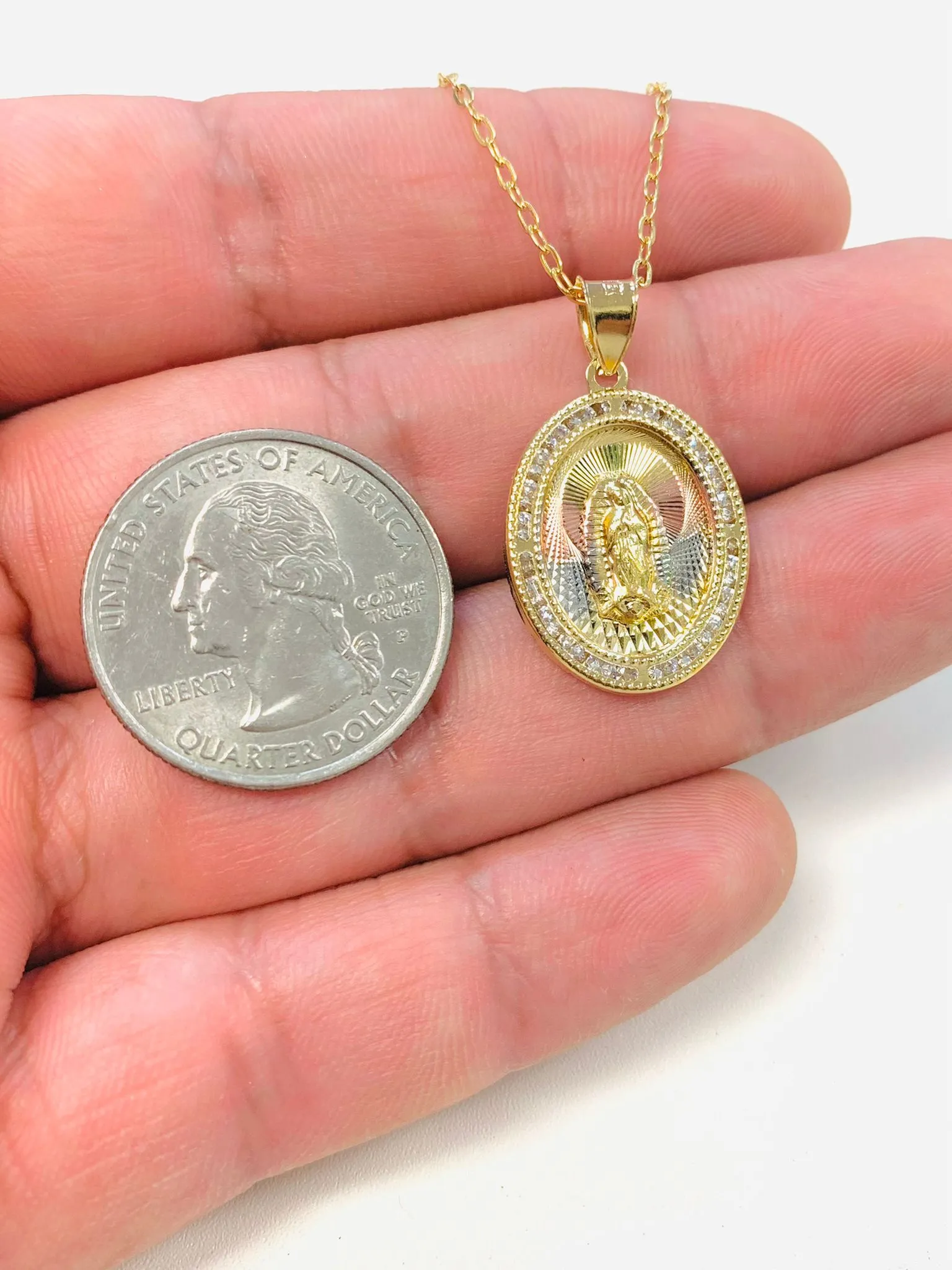 14K Gold Filled CZ Virgen de Guadalupe Necklace/ Tri Color Guadalupe Pendant/ Everyday Necklace/ Women's Jewelry/ Cadena y Dije de Guadalupe Para Hombre y Mujer