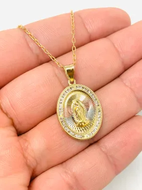 14K Gold Filled CZ Virgen de Guadalupe Necklace/ Tri Color Guadalupe Pendant/ Everyday Necklace/ Women's Jewelry/ Cadena y Dije de Guadalupe Para Hombre y Mujer