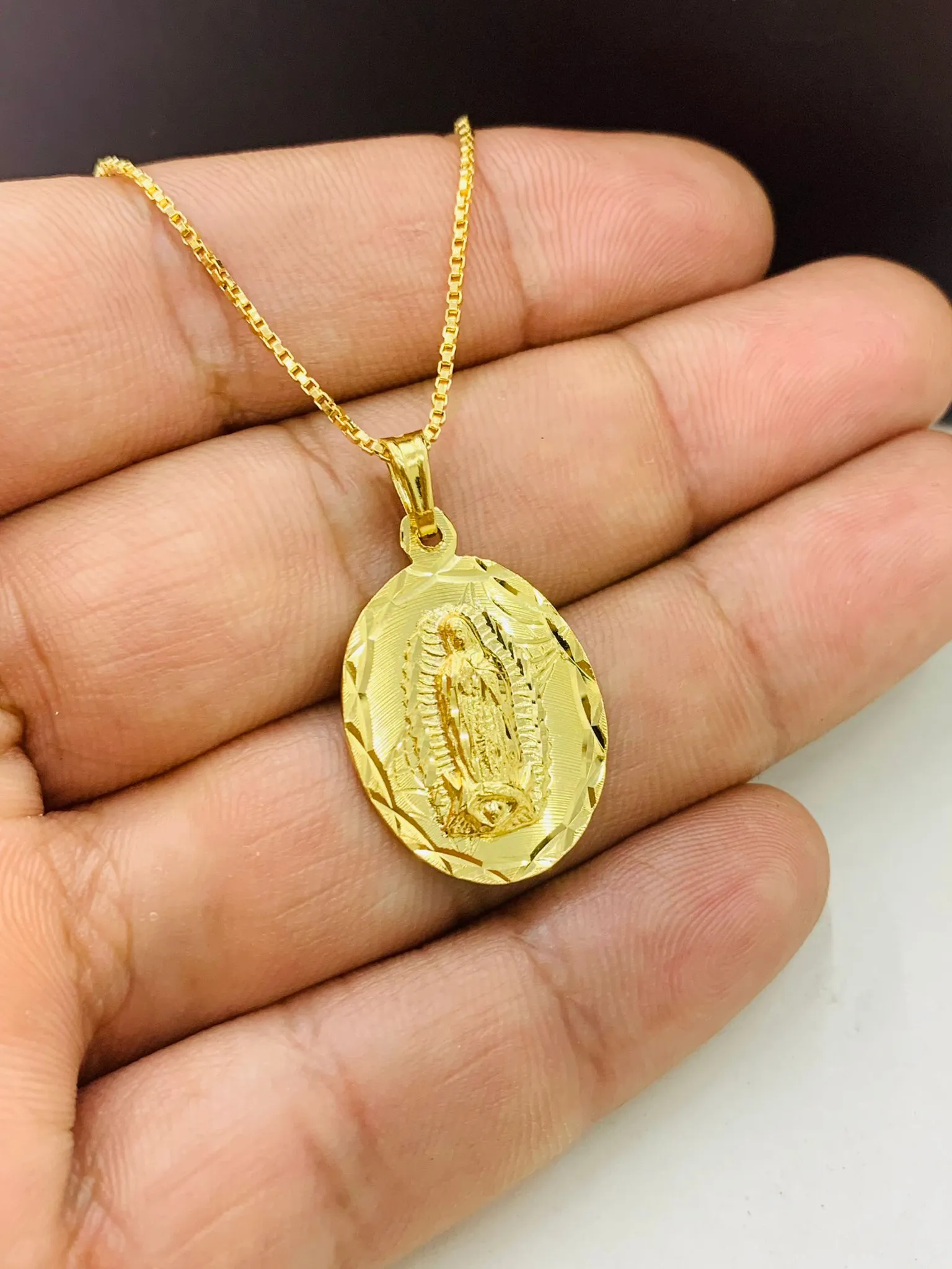 14K Gold Filled Virgen de Guadalupe Necklace Pendant 26x18mm/Our Lady of Guadalupe Necklace 20"/Womens Jewelry/Mens Necklace/Dije Guadalupe
