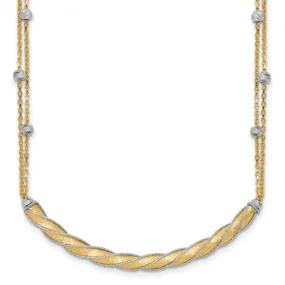 14k Two-Tone Polished & Satin Diamond-Cut Bar Necklace