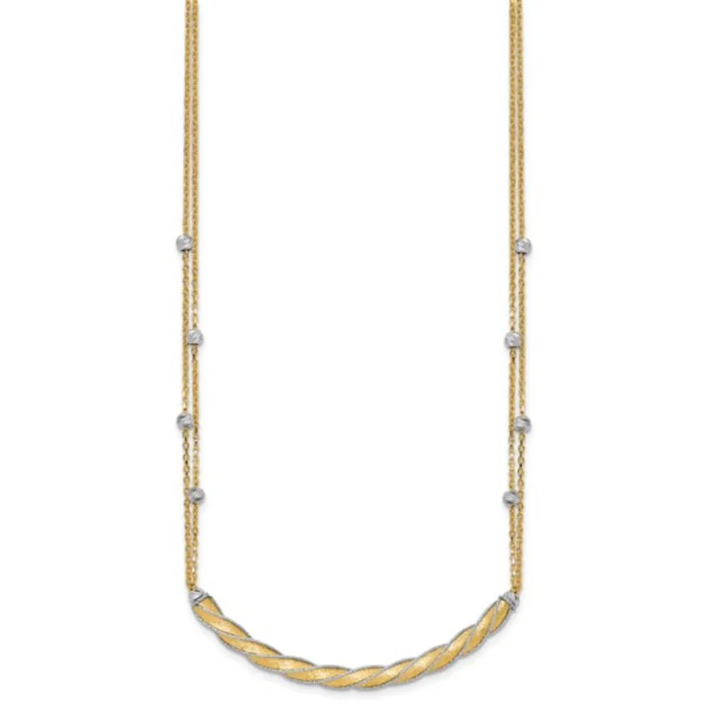 14k Two-Tone Polished & Satin Diamond-Cut Bar Necklace