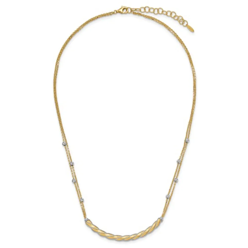 14k Two-Tone Polished & Satin Diamond-Cut Bar Necklace