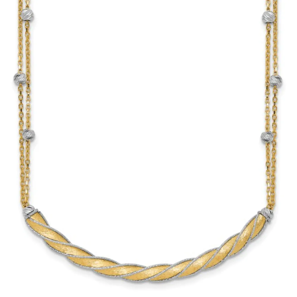 14k Two-Tone Polished & Satin Diamond-Cut Bar Necklace
