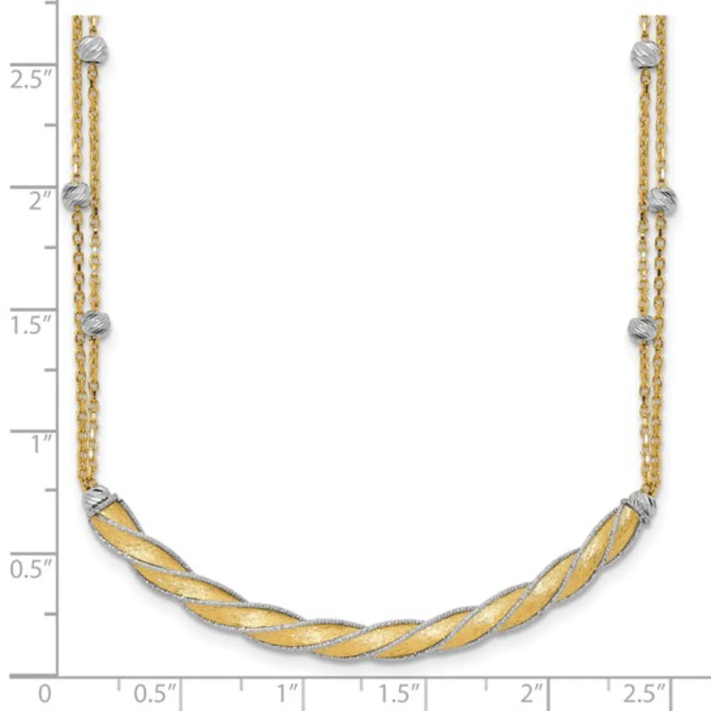 14k Two-Tone Polished & Satin Diamond-Cut Bar Necklace