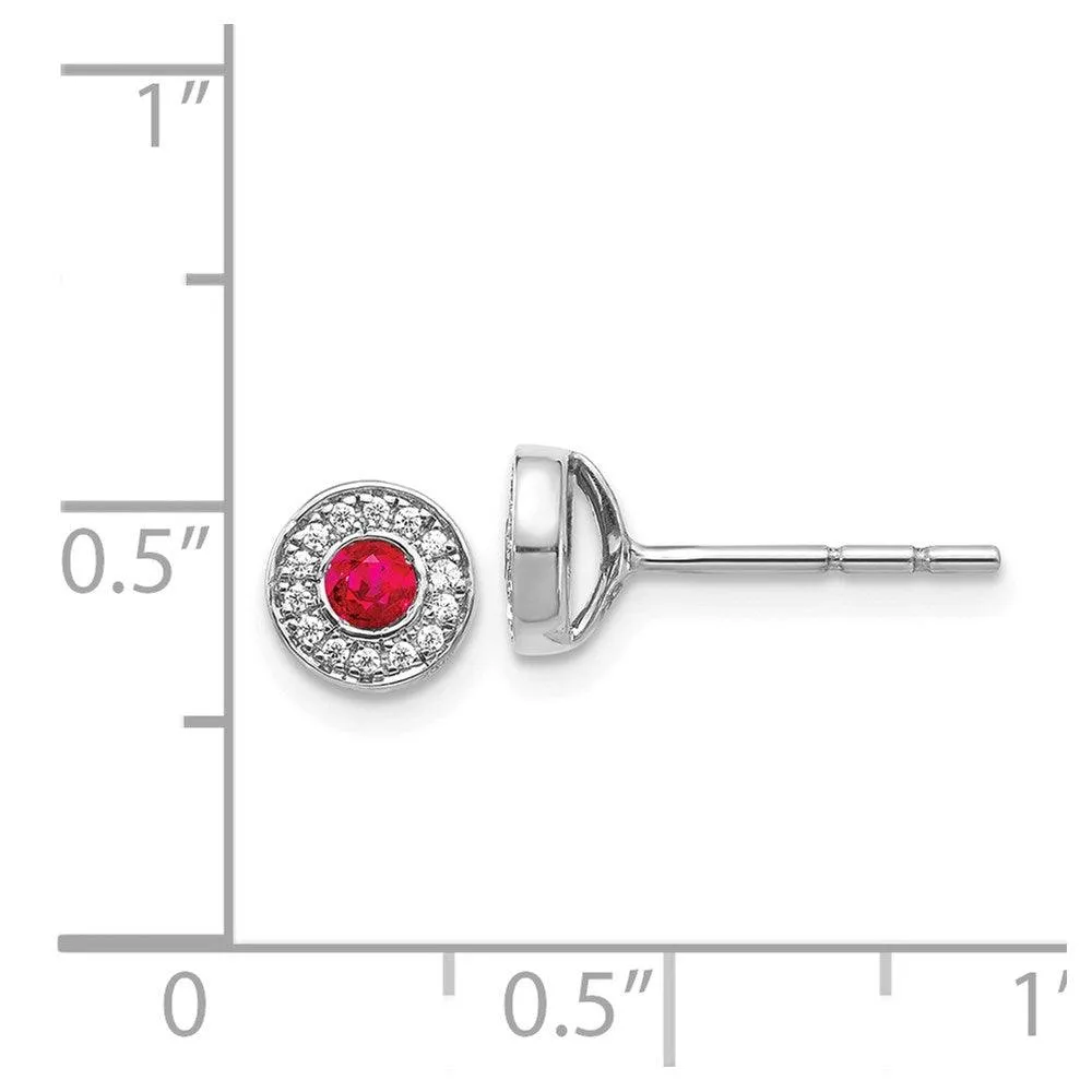 14k White Gold Diamond and Ruby Post Earrings