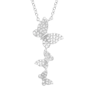 14K White Gold Diamond Triple Butterfly Necklace