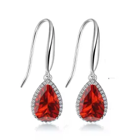 14k White Gold Plated 3 Ct Created Ruby Teardrop Earrings