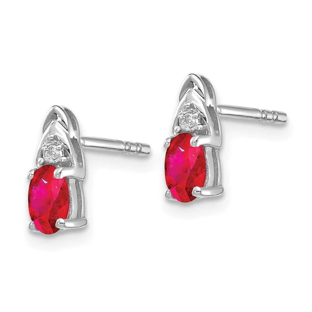 14k White Gold Ruby Diamond Earring