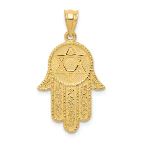 14k Yellow Gold Polished Finish Filigree Hamsa Star Of David Pendant