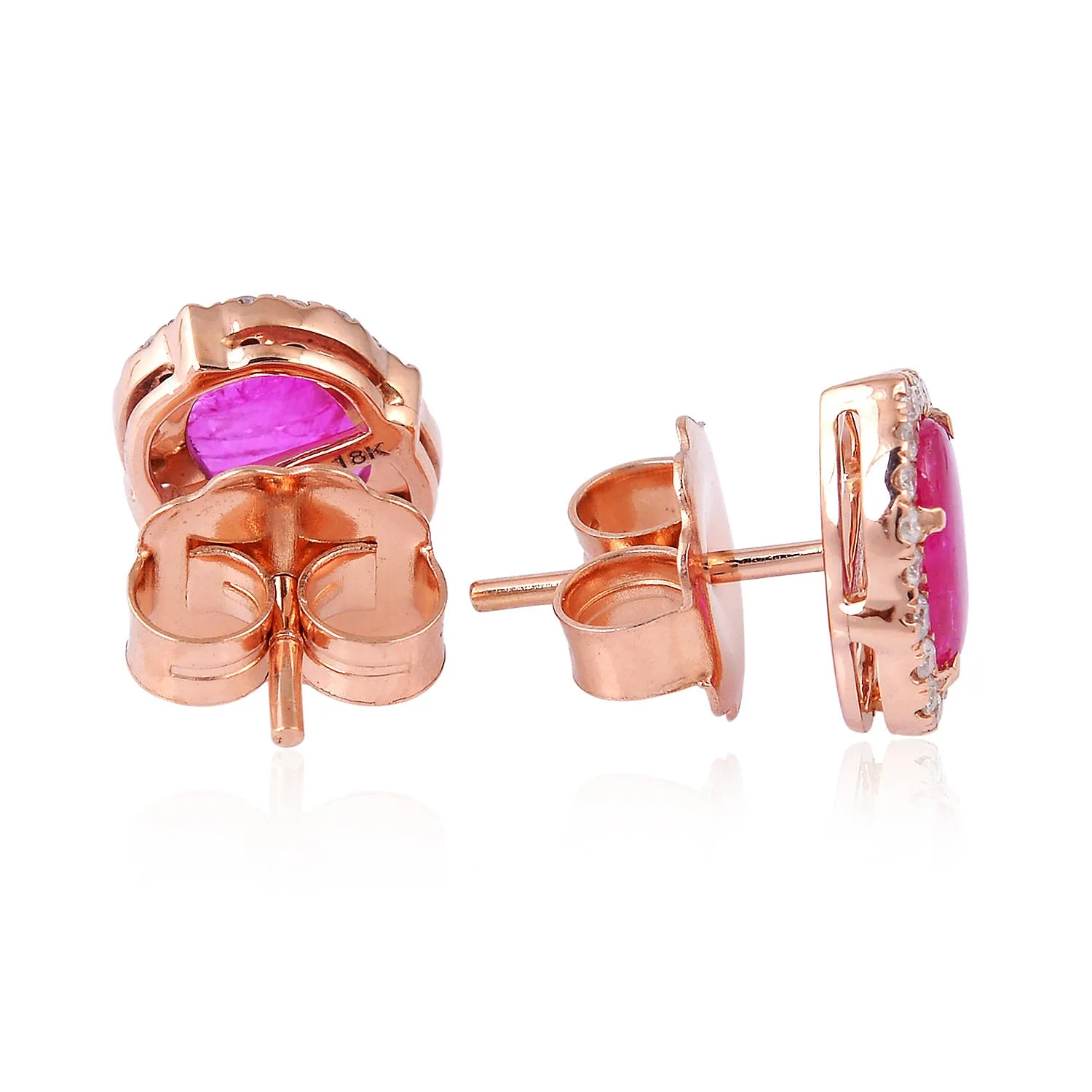 18K Rose Gold Red Slice Ruby Pave Diamond Mini Stud Earrings For Her Valentine Gift