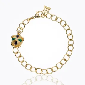 18K Turtle Oval Link Bracelet with blue sapphire, emerald and diamond