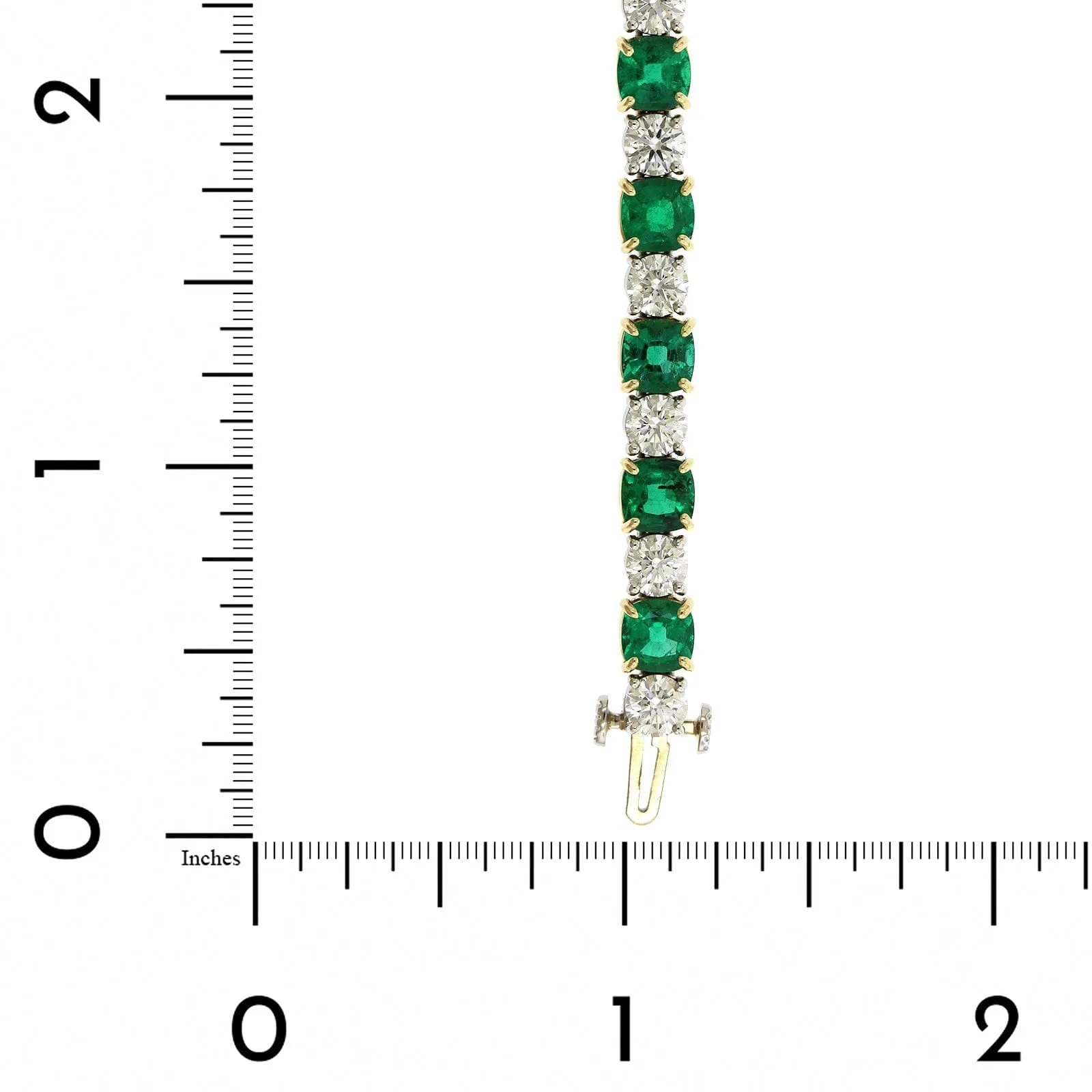18K Yellow Gold Cushion Emerald and Diamond Tennis Bracelet