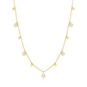 18K Yellow Gold Diamond Round and Kite Dangle Necklace