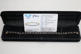 18K Yellow Gold Oval Cut Natural Sapphire and Diamond Tennis-Style Bracelet (Length 7.5 Inches) (Local Pick-Up Only)