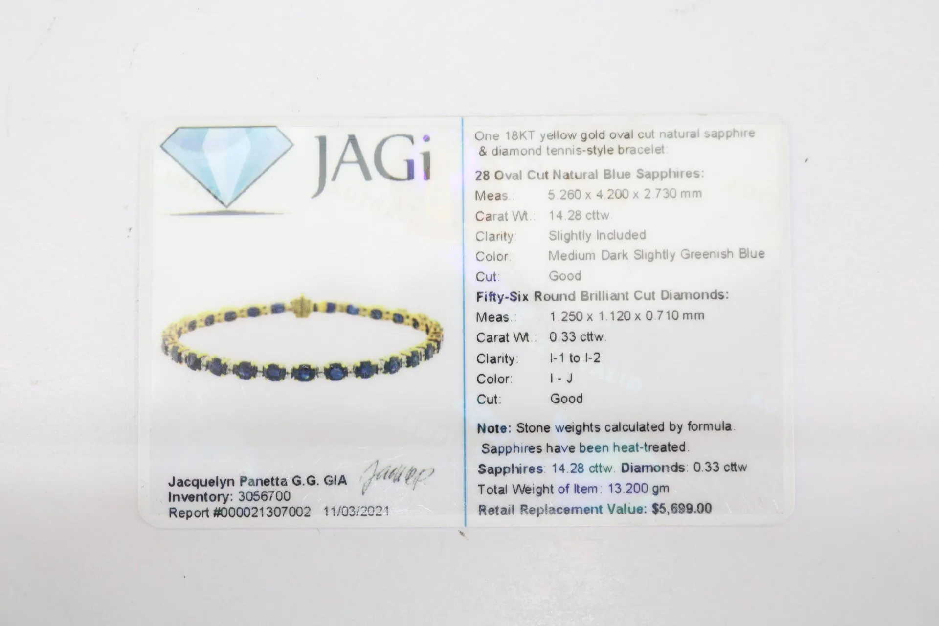 18K Yellow Gold Oval Cut Natural Sapphire and Diamond Tennis-Style Bracelet (Length 7.5 Inches) (Local Pick-Up Only)