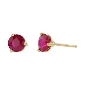 18KY 2 5.6MM RD BURMA RUBIES=1.30-1.80CTS MED-DK SL PINKISH PURPLISH-RED (H) 3 PRONG STUD EARRINGS