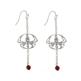 1928 Jewelry Spider On A Chain Red Bead Drop Wire Earrings