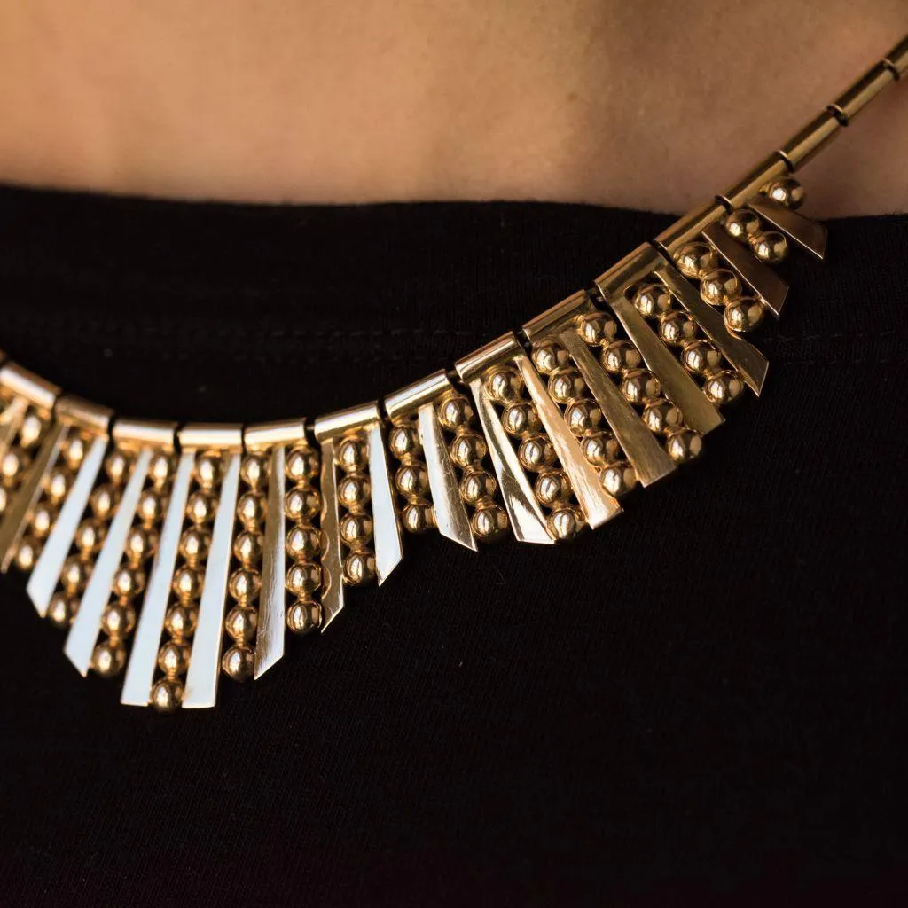 1960s French Gold Necklace with Radiant Motif