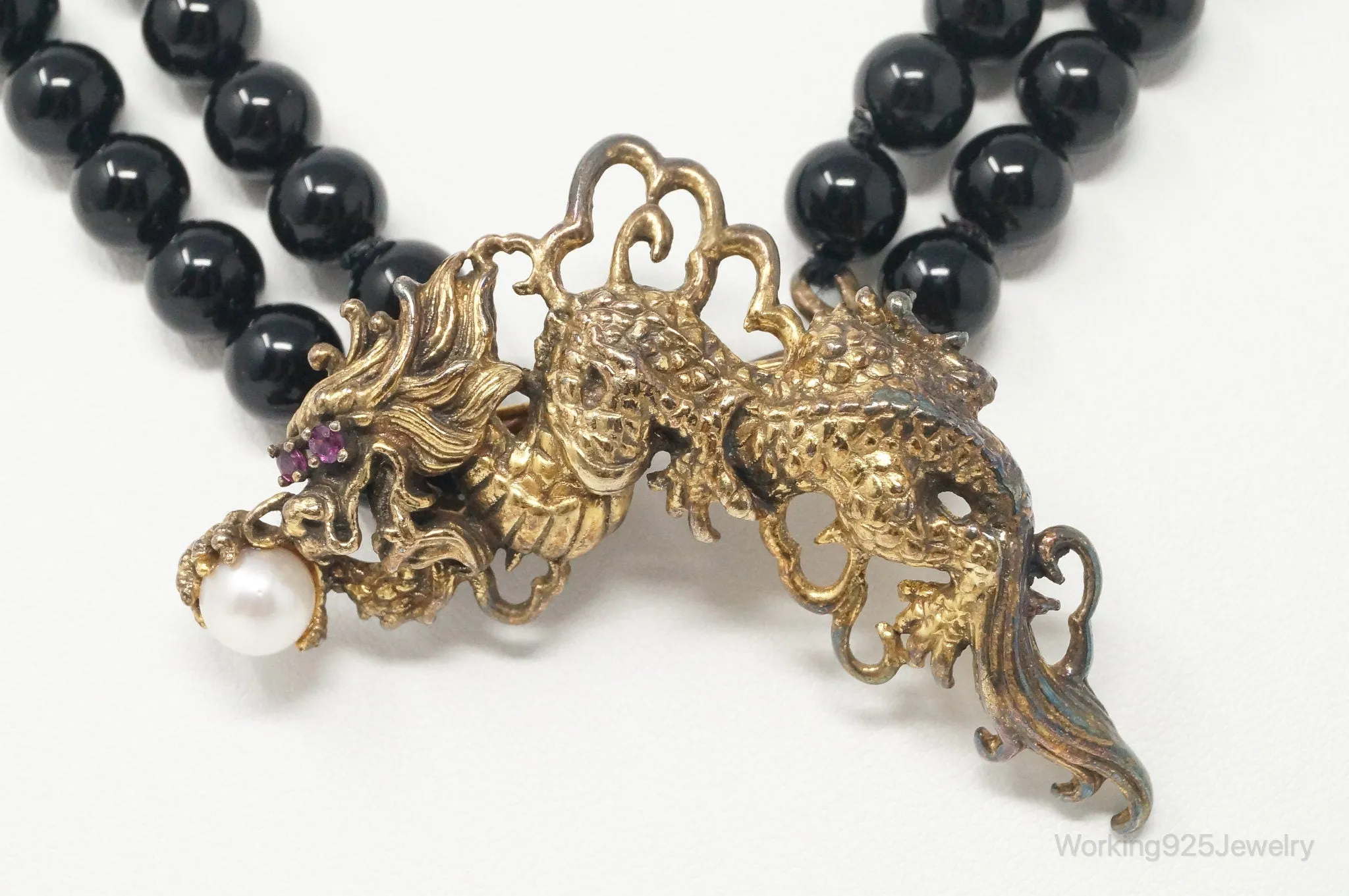1987 Franklin Mint Year Of The Dragon Gold Vermeil Sterling Silver Pin Necklace