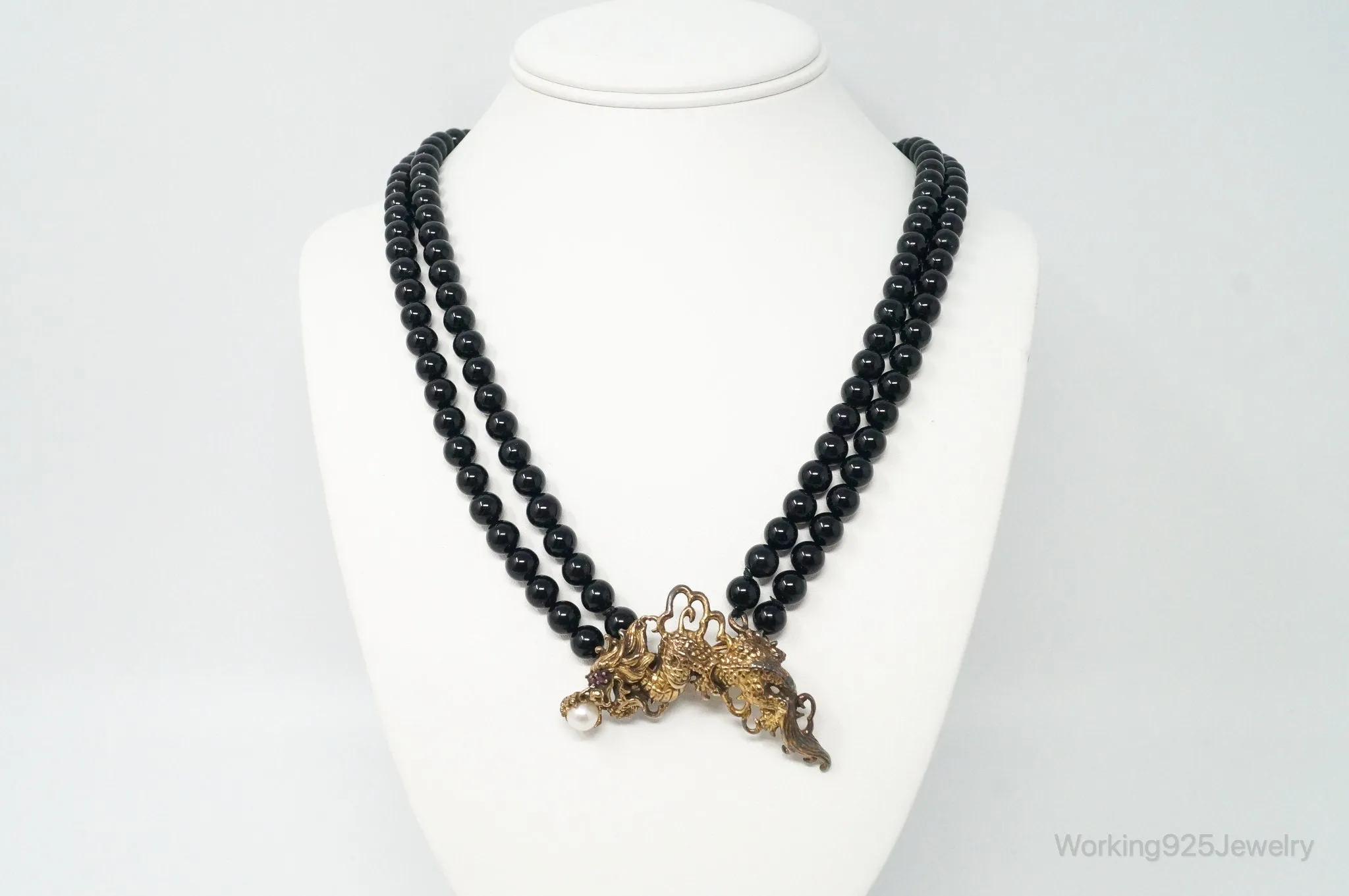 1987 Franklin Mint Year Of The Dragon Gold Vermeil Sterling Silver Pin Necklace