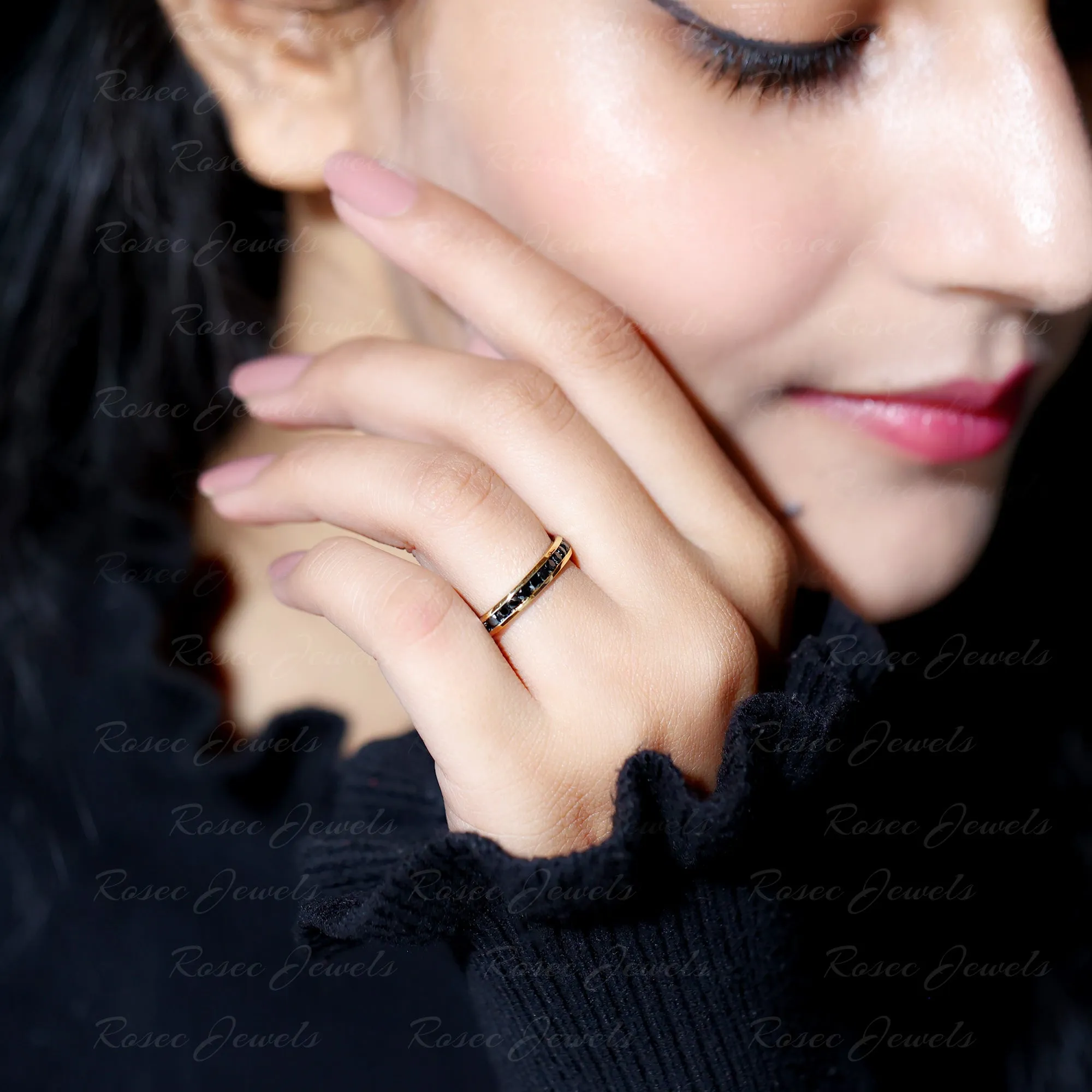 2 MM Black Spinel Eternity Ring in Channel Setting