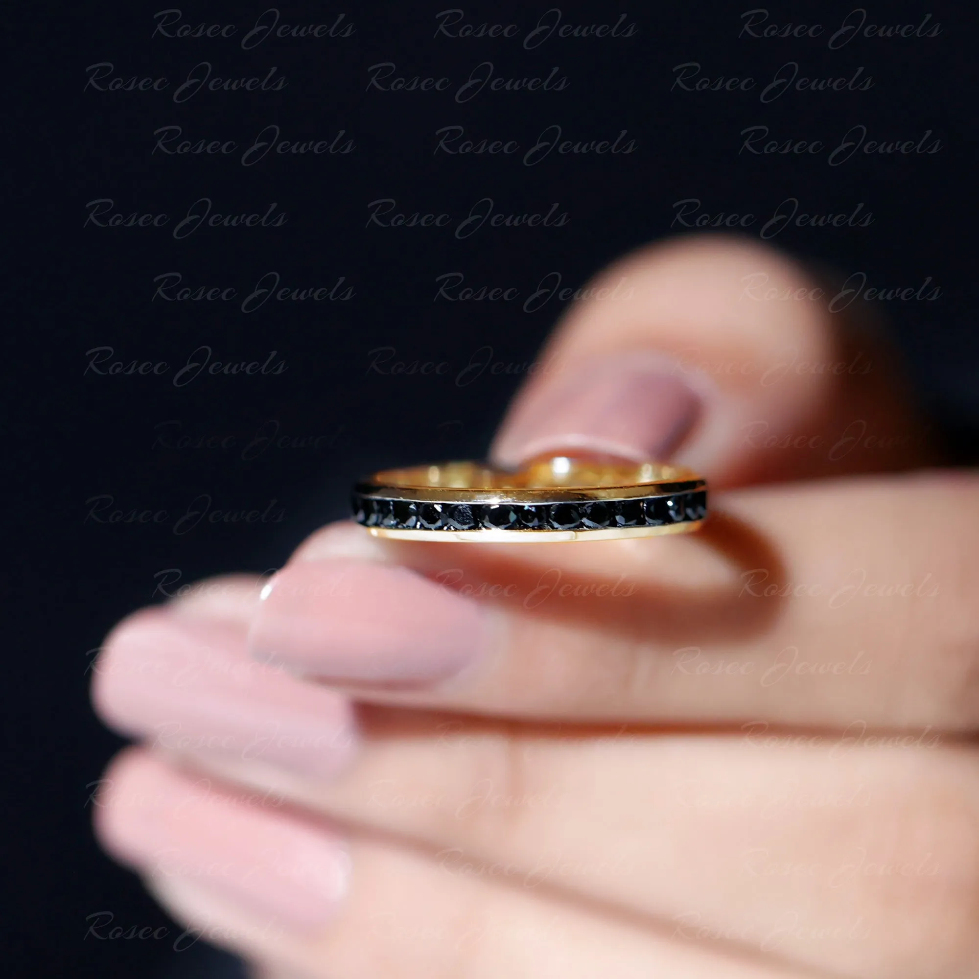 2 MM Black Spinel Eternity Ring in Channel Setting