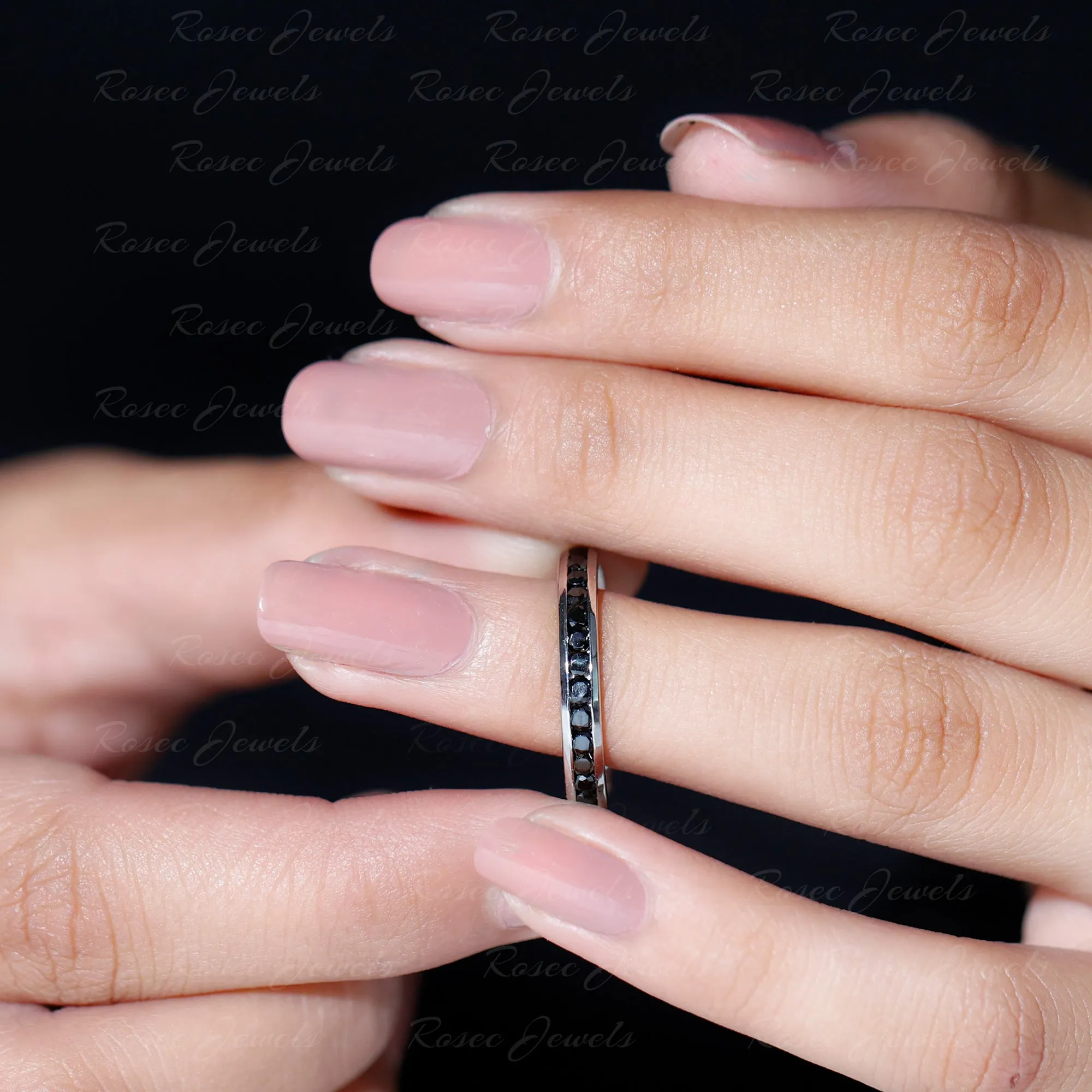 2 MM Black Spinel Eternity Ring in Channel Setting