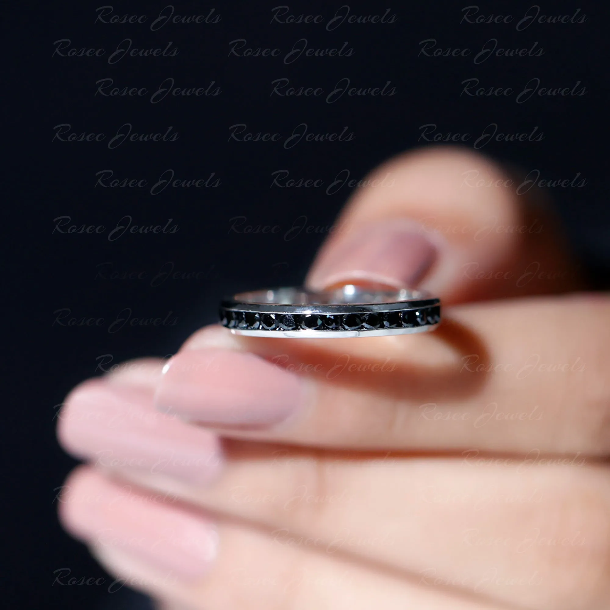 2 MM Black Spinel Eternity Ring in Channel Setting