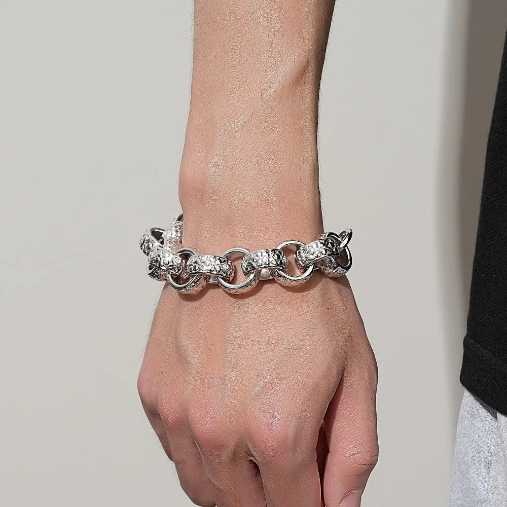 20mm Silver Ornate Belcher Bracelet Albert Clasp 7.5/8 Inch