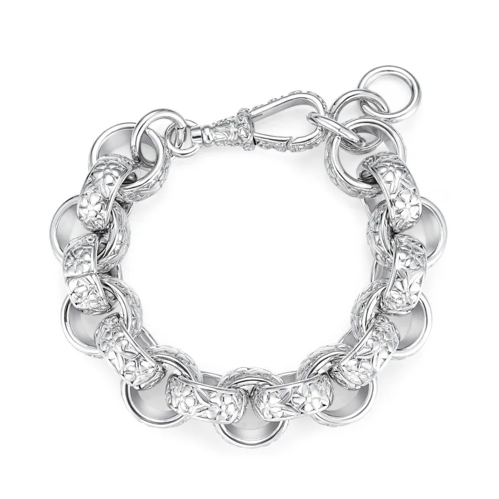 20mm Silver Ornate Belcher Bracelet Albert Clasp 7.5/8 Inch