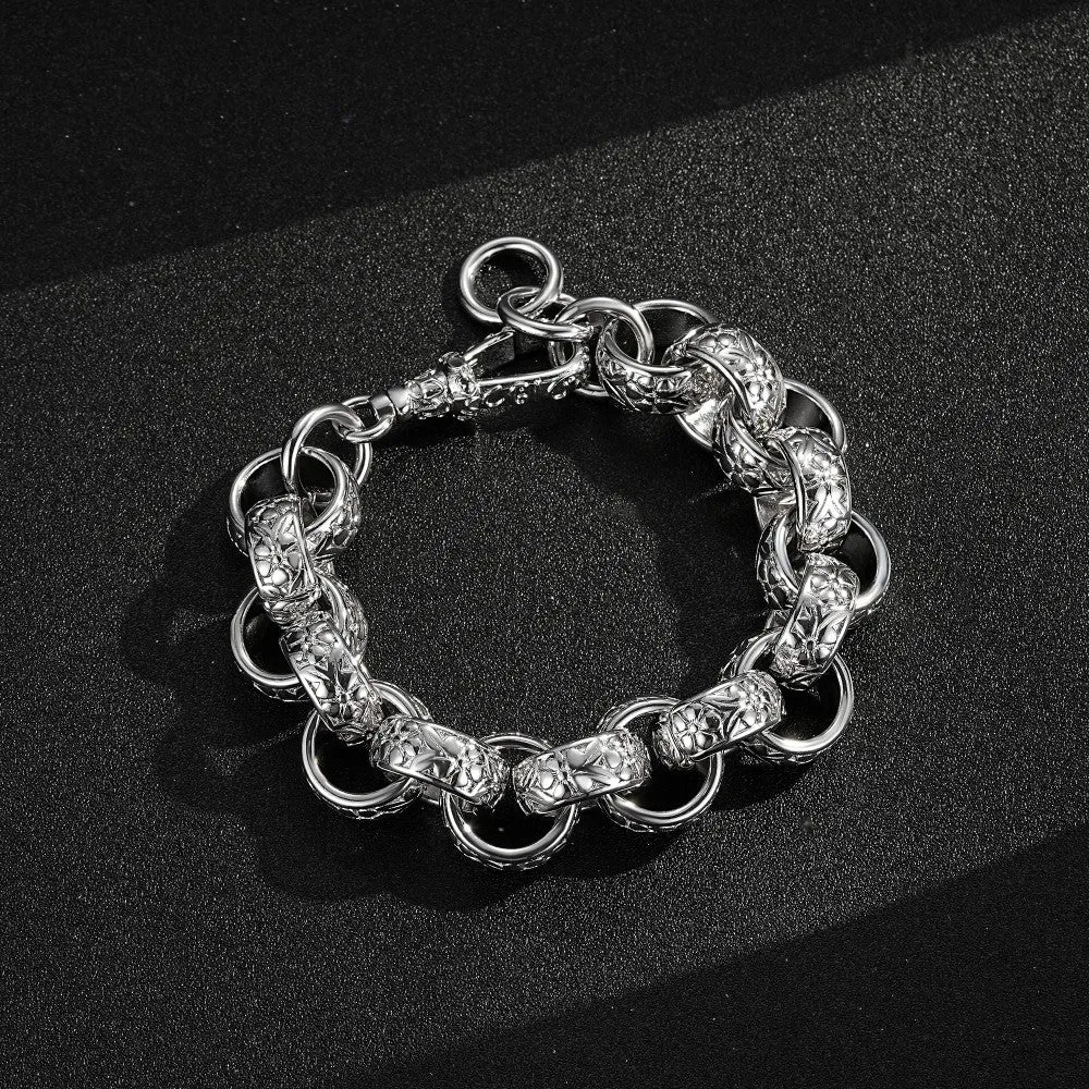 20mm Silver Ornate Belcher Bracelet Albert Clasp 7.5/8 Inch