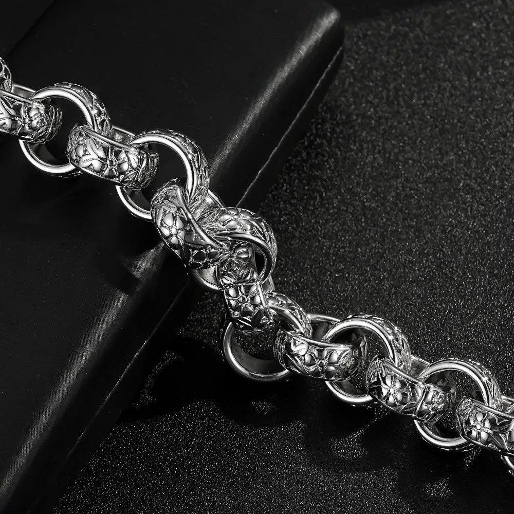 20mm Silver Ornate Belcher Bracelet Albert Clasp 7.5/8 Inch