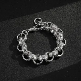 20mm Silver Ornate Belcher Bracelet Albert Clasp 7.5/8 Inch
