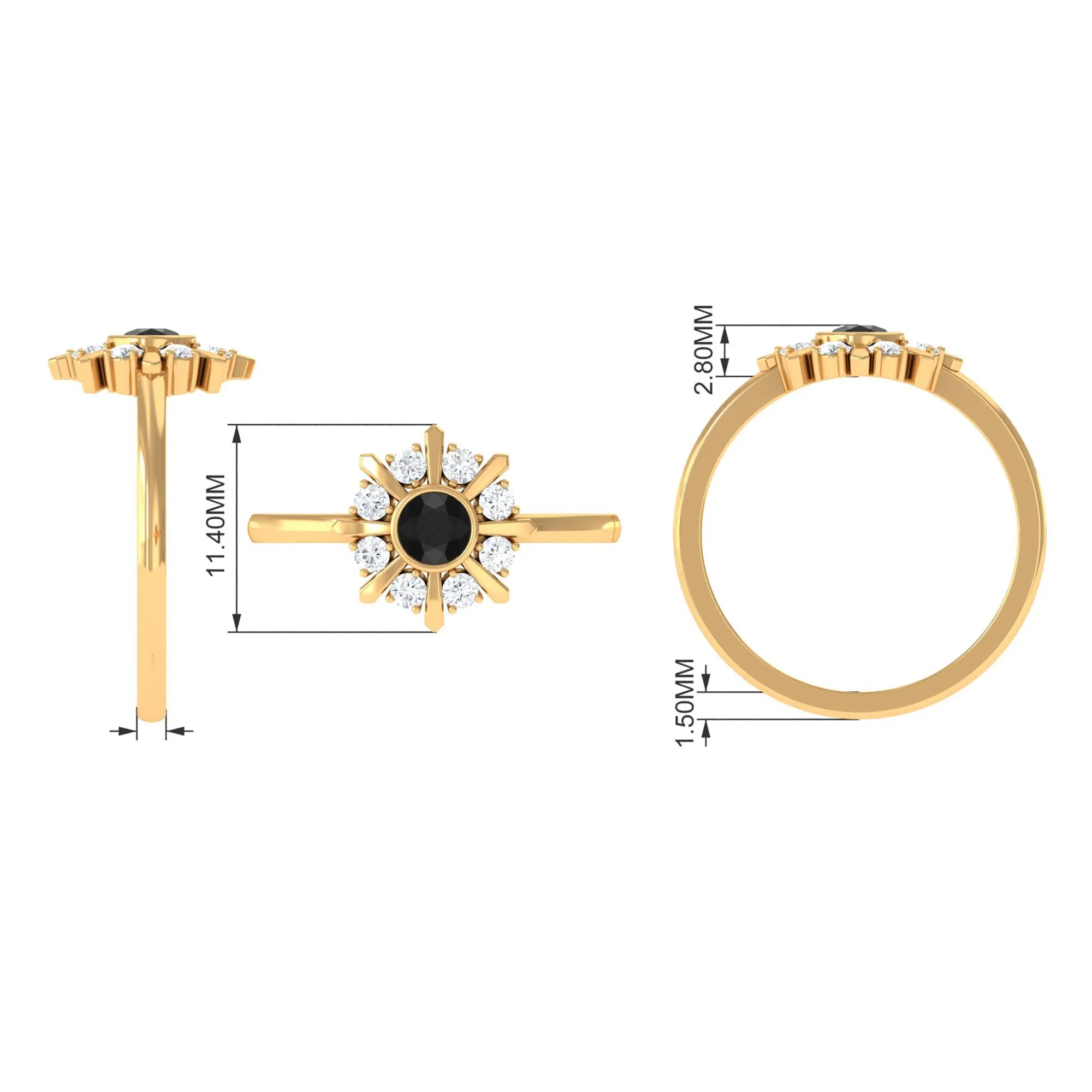 3/4 CT Black Spinel and Diamond Statement Ring