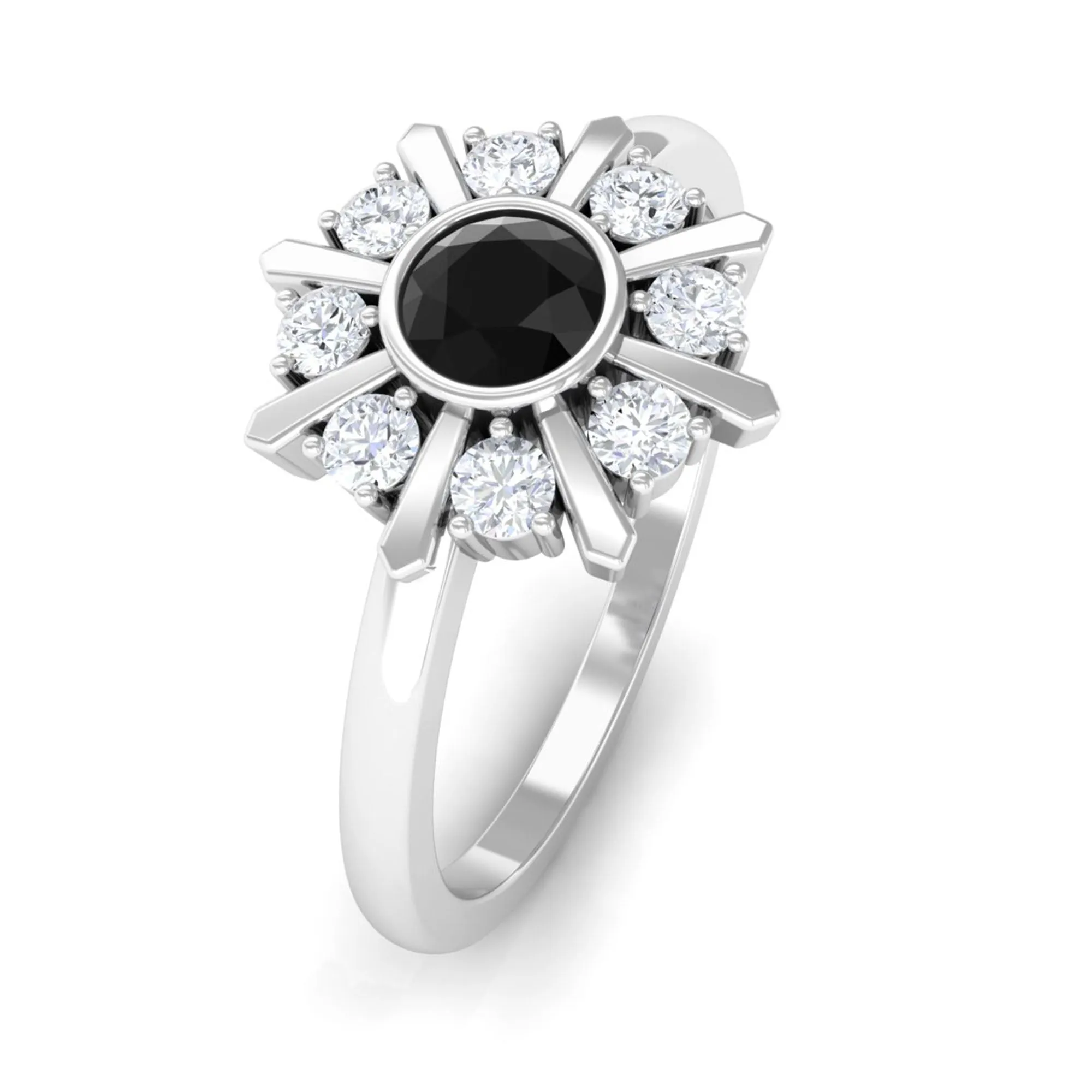 3/4 CT Black Spinel and Diamond Statement Ring