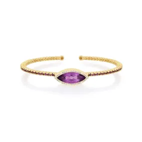 4-Prong Amethyst Tennis Cuff with Amethyst and Diamond Marquise Accent