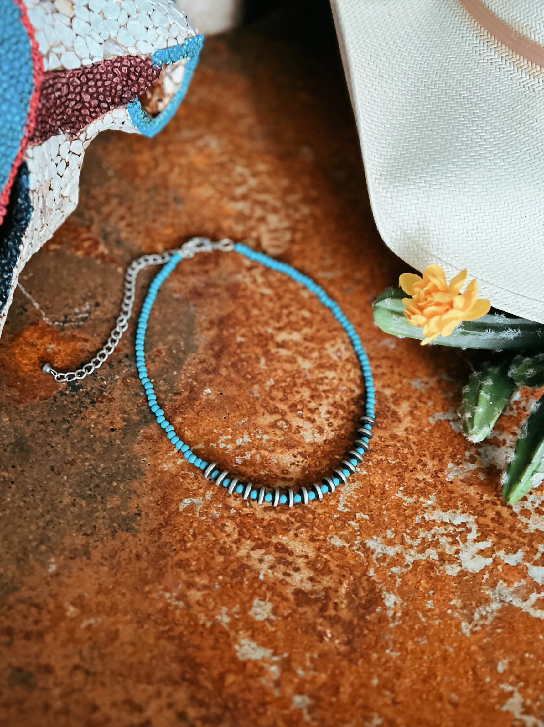 4mm Synthetic Turquoise & Navajo Pearl Necklace